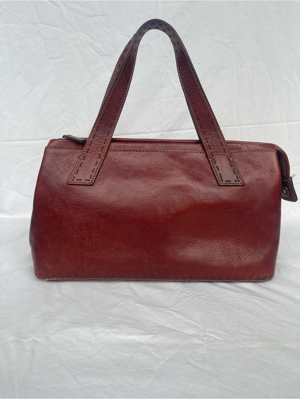 Fossil 1954 genuine leather satchel handbag in rich cognac/chestnut brown